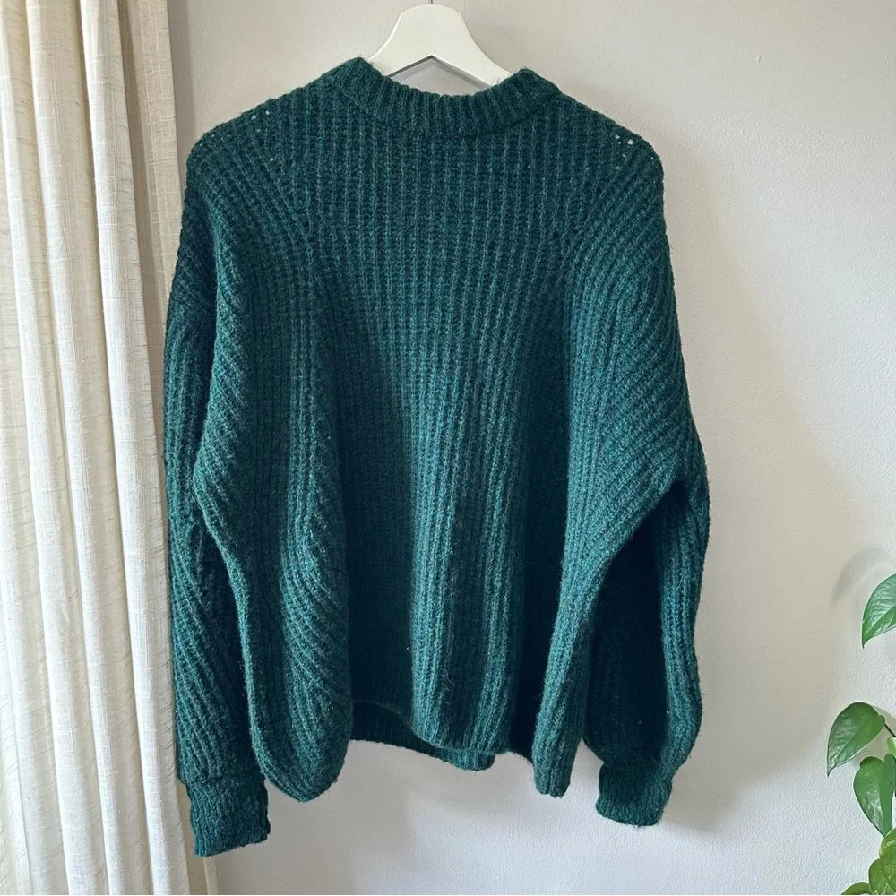 ANINE BiNG Forest Green Ribbed Pointelle Mock-Neck Sweater